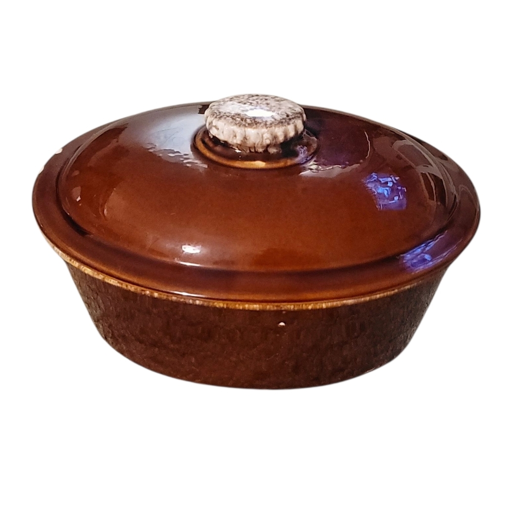 Hull Oven Proof Oval Casserole Dish with Lid Brown Drip Glaze Vintage USA 10" - Picture 8 of 8